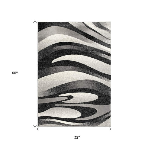 2' X 4' Gray Abstract Dhurrie Area Rug